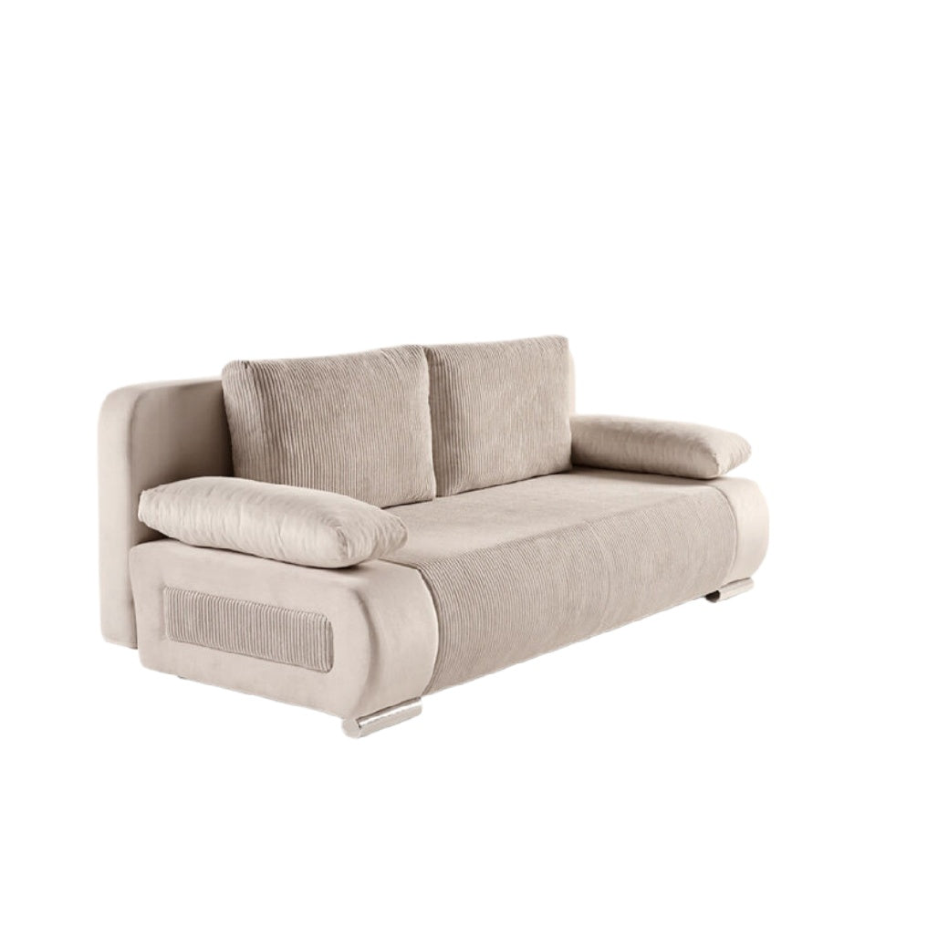 Canapé convertible en tissu beige avec coussins rembourrés