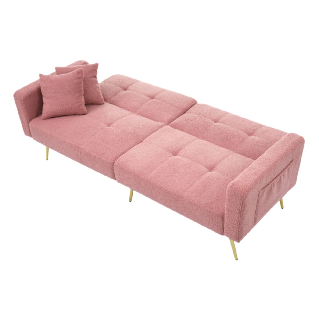 Canapé convertible moderne en velours rose avec coussins