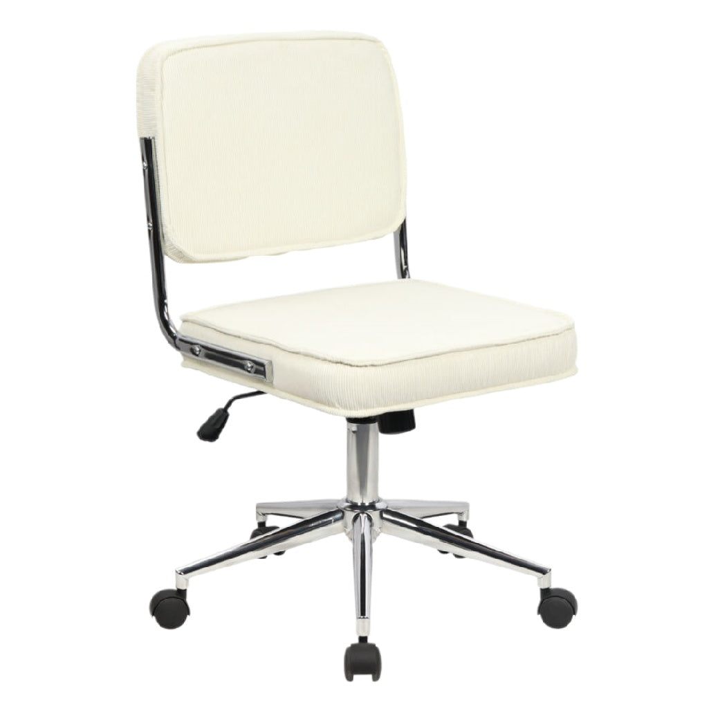 Chaise de bureau pivotante en tissu blanc avec roulettes