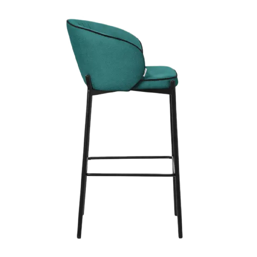 Chaise de bar moderne en tissu vert avec structure en métal noir