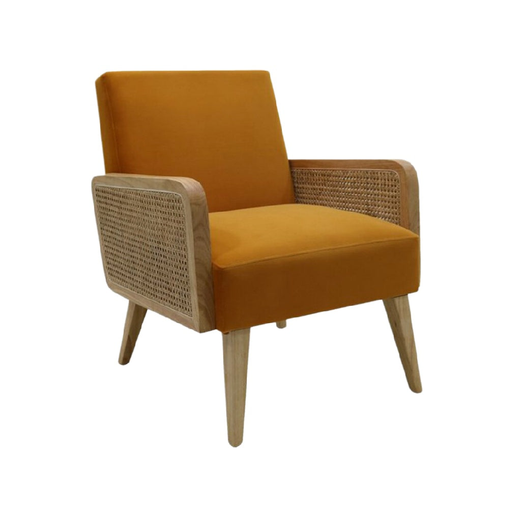 Fauteuil moderne en bois et tissu orange